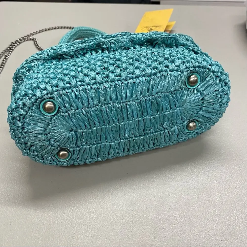 Patricia Nash Purse Scalloped Raffia Laureana Frame Kiss Lock Closure Mint Green
